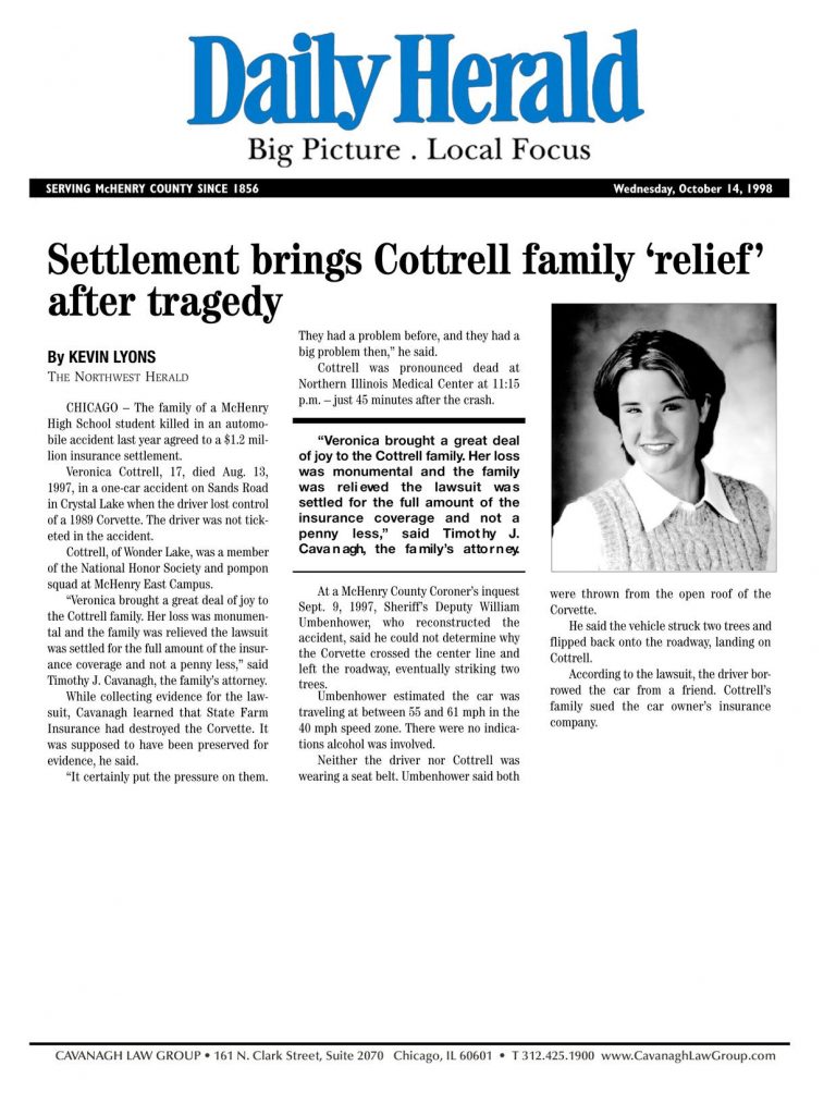 DAILY HERALD: Settlement Brings Cottrell Family ‘Relief’ After Tragedy