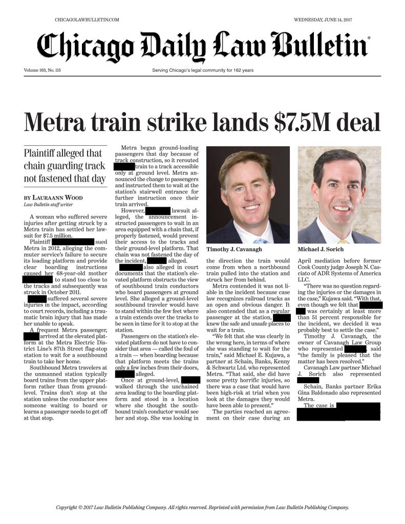 CHICAGO DAILY LAW BULLETIN: Metra Train Strike Lands $7.5M Deal