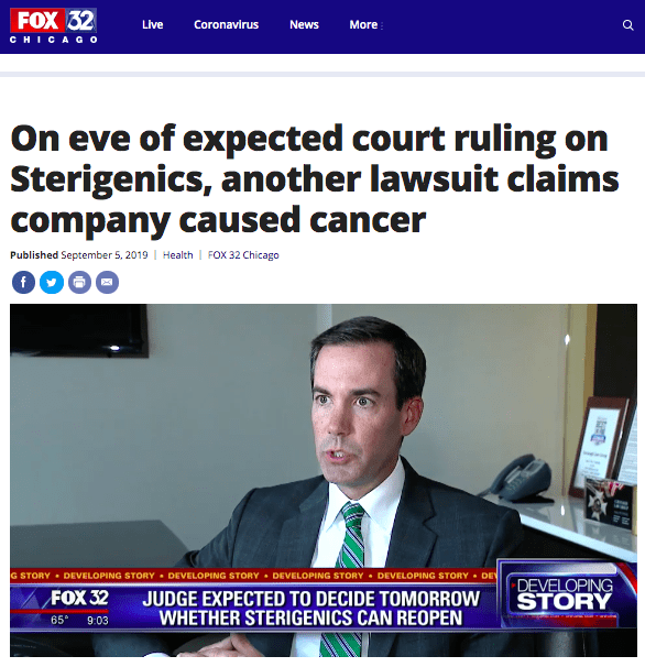 FOX 32 CHICAGO: On Eve of Expected Court Ruling on Sterigenics, Another Lawsuit Claims Company Caused Cancer