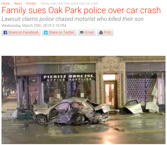 WEDNESDAY JOURNAL: Family Sues Oak Park Police Over Car Crash