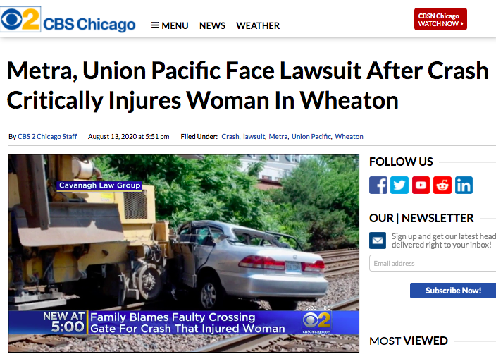 CBS 2 CHICAGO: Metra, Union Pacific Face Lawsuit After Crash Critically Injures Woman In Wheaton