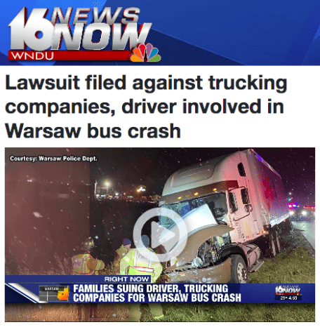 WNDU: Lawsuit Filed Against Trucking Companies, Driver Involved in Warsaw Bus Crash