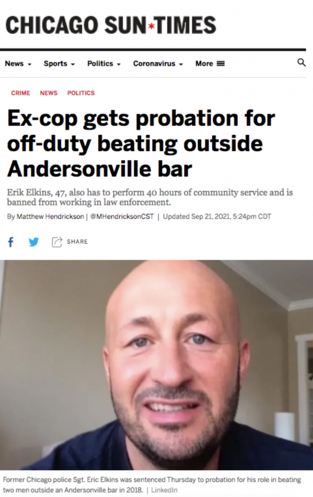 CHICAGO SUN-TIMES: Ex-Cop Gets Probation for Off-Duty Beating Outside Andersonville Bar
