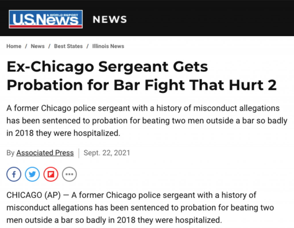U.S. NEWS & WORLD REPORT: Ex-Chicago Sergeant Gets Probation for Bar Fight That Hurt 2
