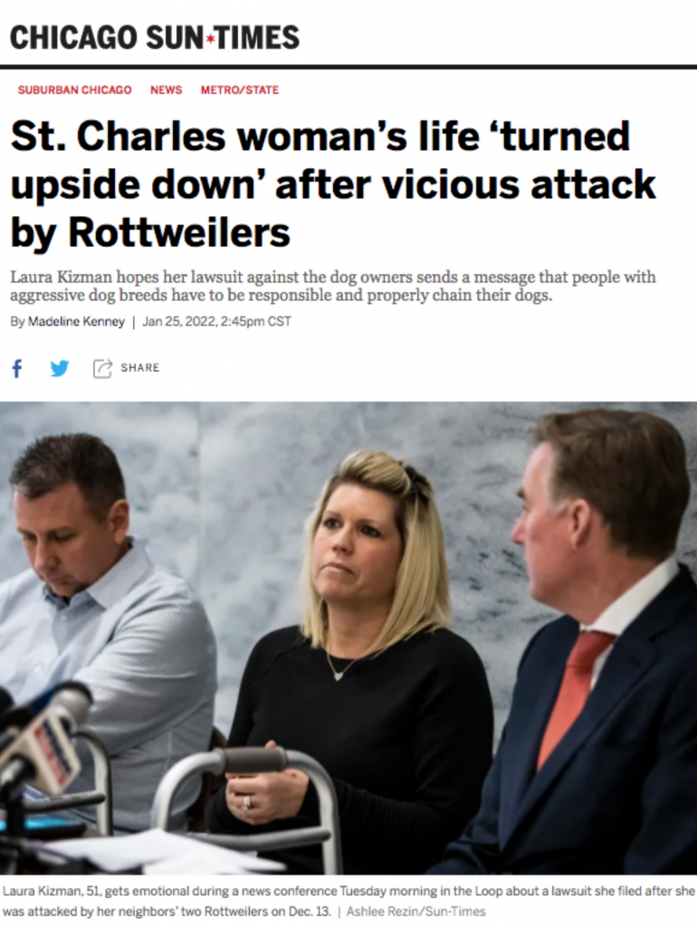 CHICAGO SUN-TIMES: St. Charles Woman’s Life ‘Turned Upside Down’ After Vicious Attack By Rottweilers