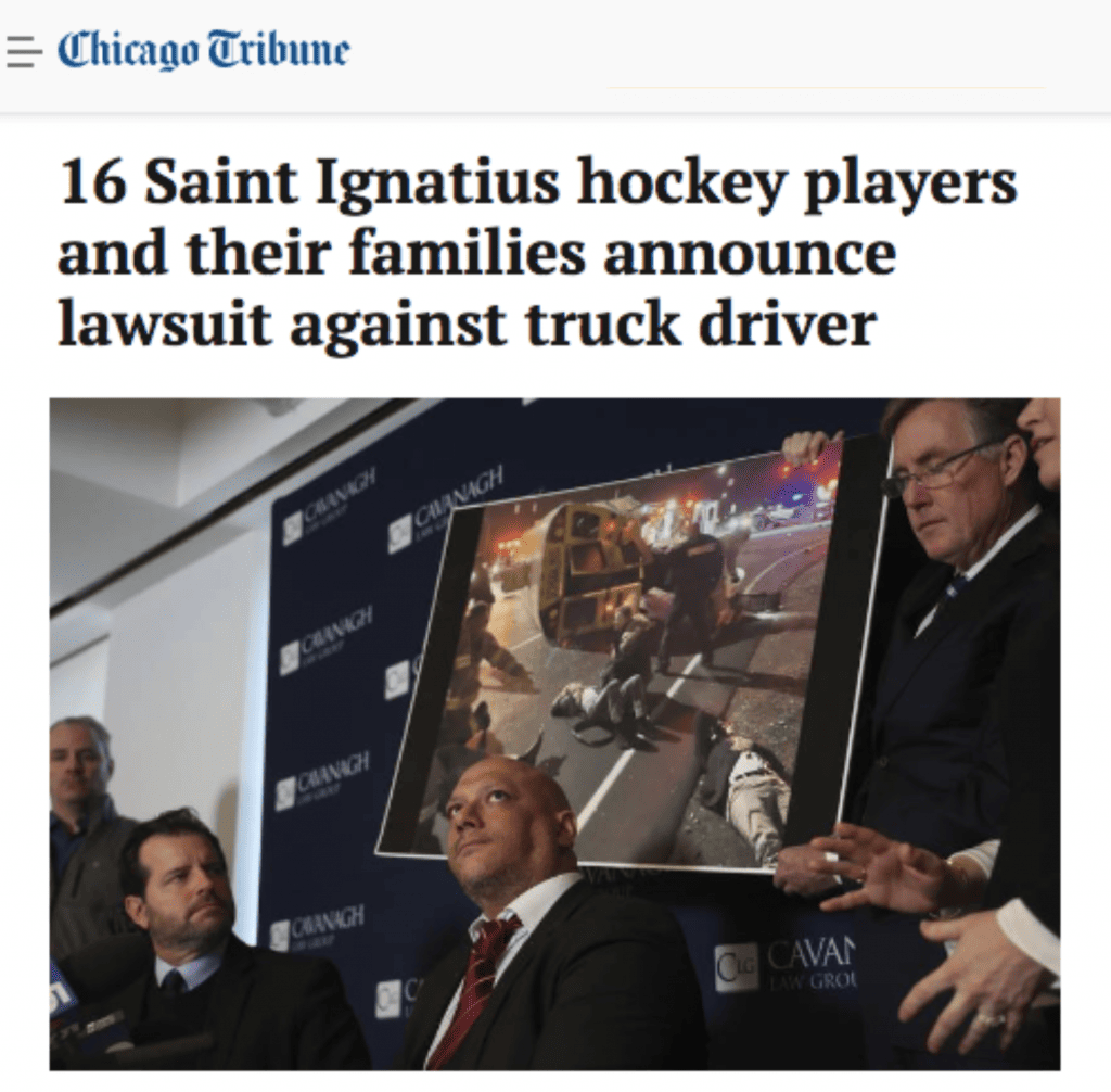 CHICAGO TRIBUNE: 16 Saint Ignatius Hockey Players and Their Families Announce Lawsuit Against Truck Driver