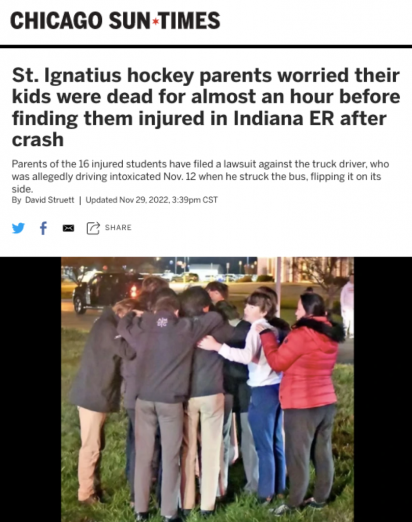 CHICAGO SUN-TIMES: St. Ignatius Hockey Parents Worried Their Kids Were Dead for Almost an Hour Before Finding Them Injured in Indiana ER After Crash