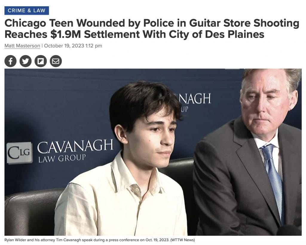 WTTW: Chicago Teen Wounded by Police in Guitar Store Shooting Reaches $1.9M Settlement With City of Des Plaines
