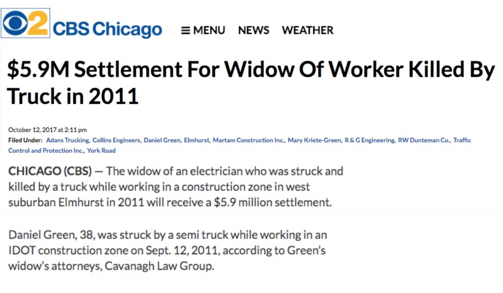 CBS 2 CHICAGO: $5.9M Settlement For Widow Of Worker Killed By Truck in 2011