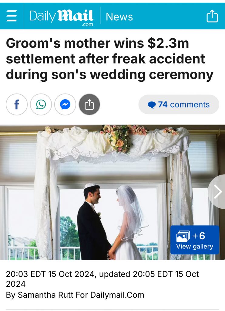 DAILY MAIL: Groom’s mother wins $2.3m settlement after freak accident during son’s wedding ceremony