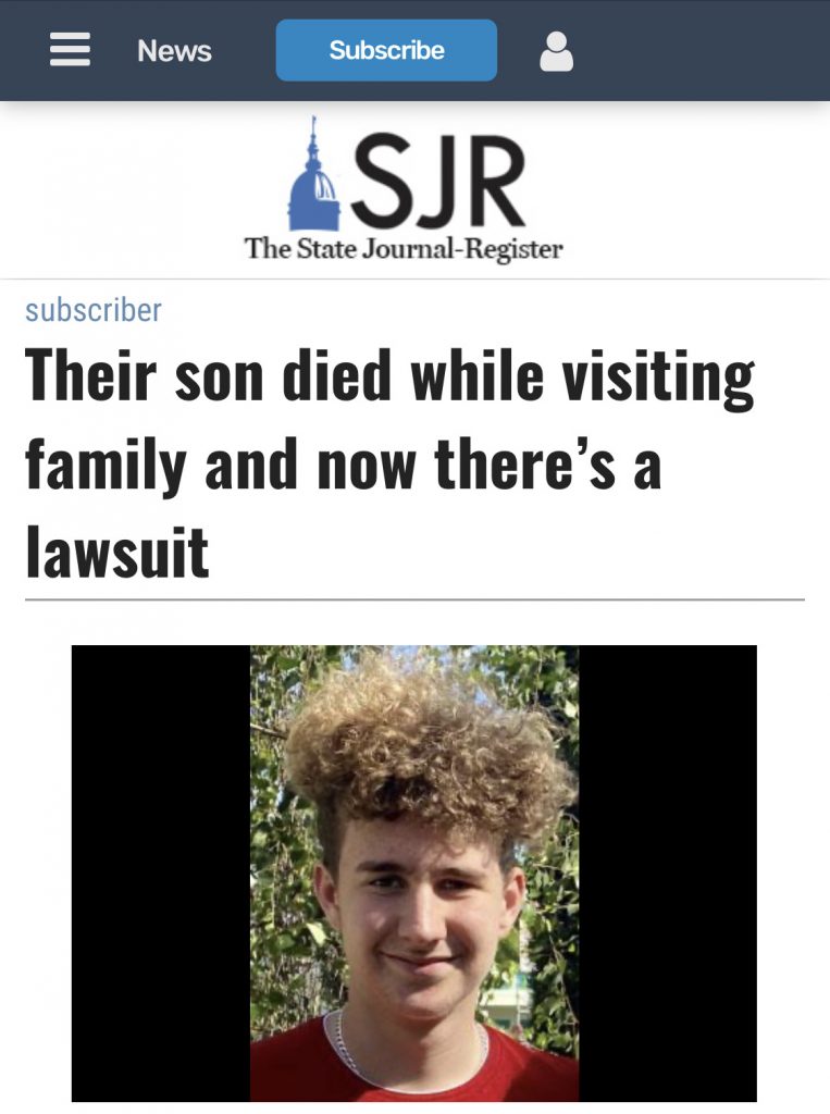 THE STATE-JOURNAL REGISTER: Their Son Died While Visiting Family and Now There’s a Lawsuit