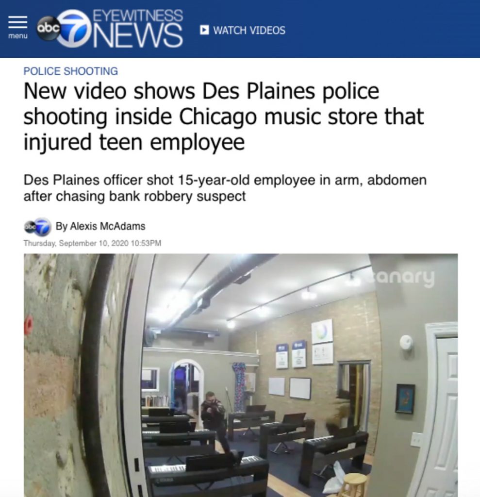 ABC 7 CHICAGO: New Video Shows Des Plaines Police Shooting Inside Chicago Music Store That Injured Teen Employee