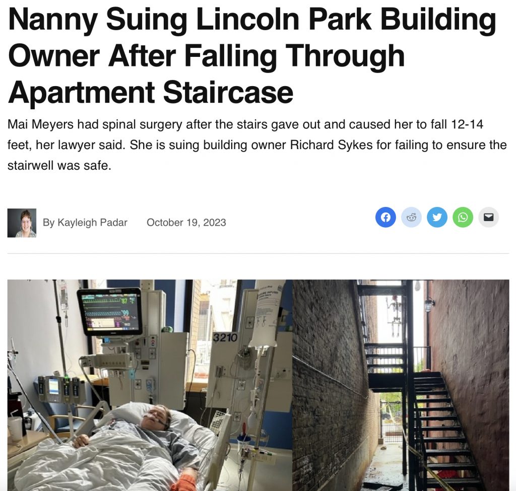 BLOCK CLUB CHICAGO: Nanny Suing Lincoln Park Building Owner After Falling Through Apartment Staircase