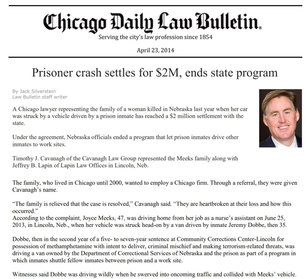 CHICAGO DAILY LAW BULLETIN: Prisoner Crash Settles for $2M, Ends State Program